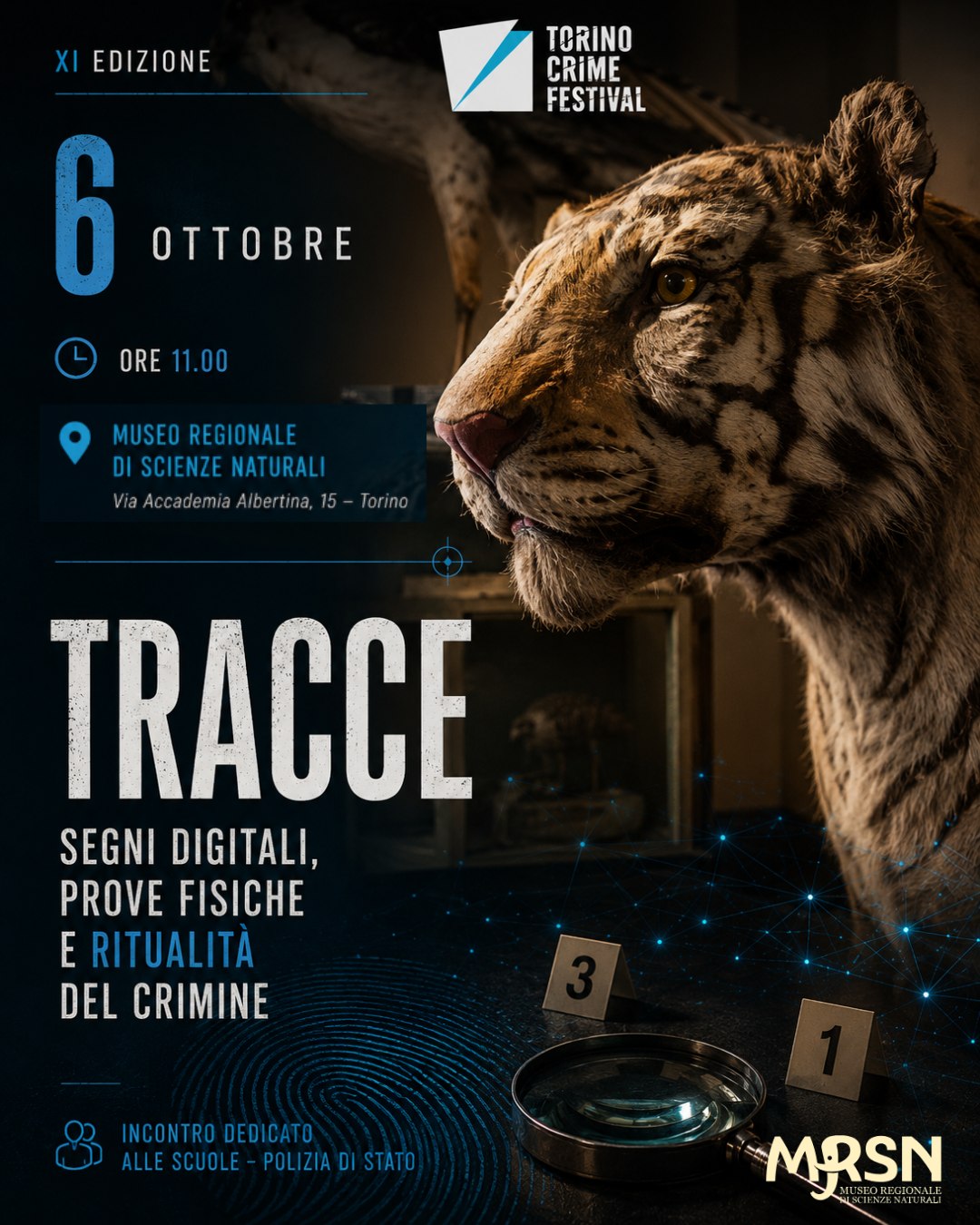 Locandina di Tracce, incontro del 6 ottobre al Museo Regionale di Scienze Naturali