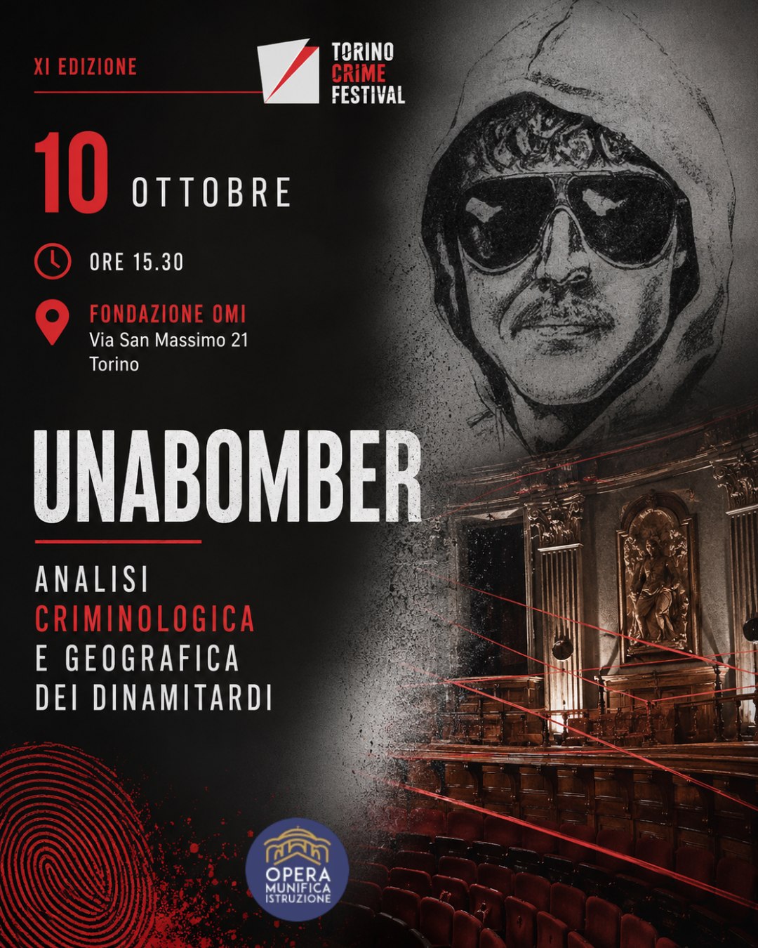 Locandina dell’incontro Unabomber, 10 ottobre alla Fondazione OMI